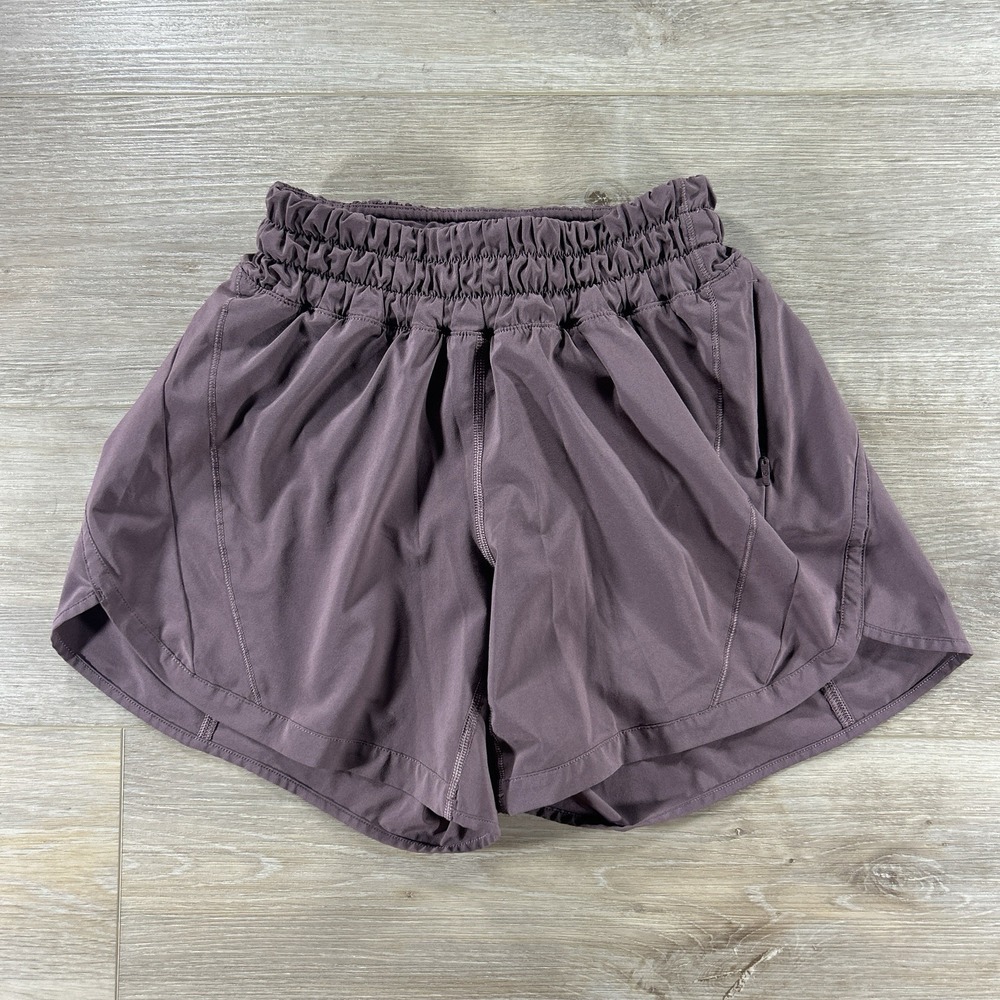 Lululemon Size 2 Track That Mid-Rise Lined 5" Short Antique Bark Logo Gym